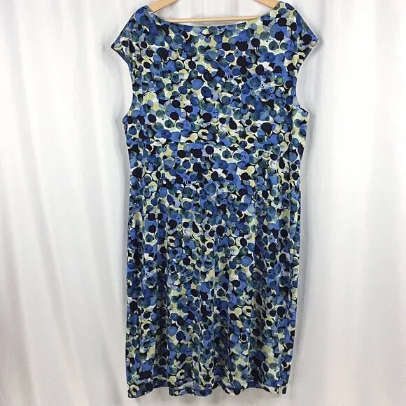 Dress Barn Sheath Dress Women's Plus Size 20 Blue Green Black Stretch Cap Sleeve - Picture 2 of 7